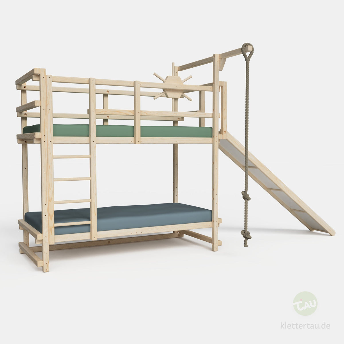 Abenteuer-Etagenbett mit Kletterseil und Rutsche