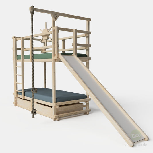 Abenteuer-Etagenbett mit Kletterseil und Rutsche