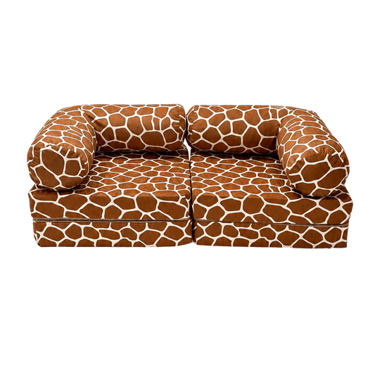 Kindersofa Giraffe – kuscheliger Chenille-Bezug im Giraffen-Muster
