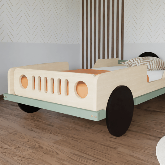 Kinderbett JEEP in Natur als Auto-Bett aus Holz