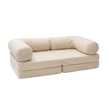 Modulares Kindersofa Teddy Cream – als Sofa aufgebaut