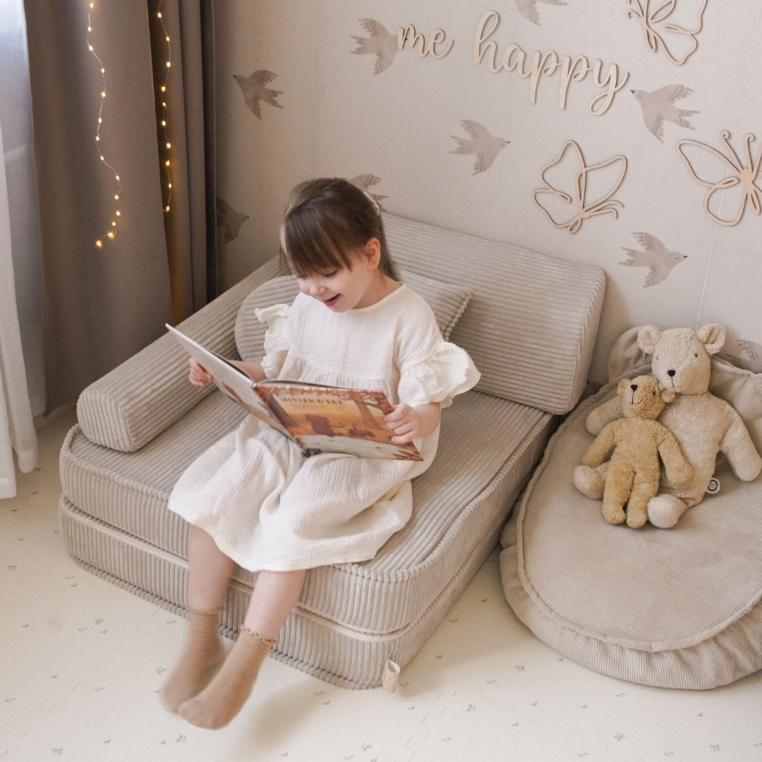 Kindersessel 3-in-1 Ästhetik Cord - Faltbare Kindercouch & Spielmatratze - Classic Cord Edition