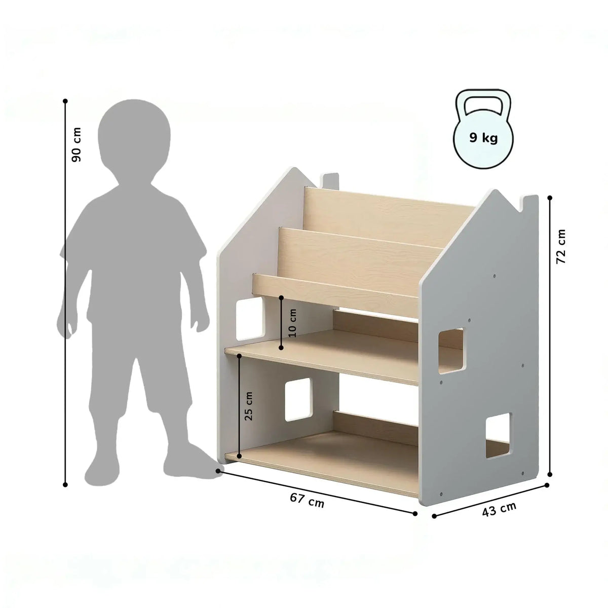 Maßangaben zum 2in1-Kinderregal