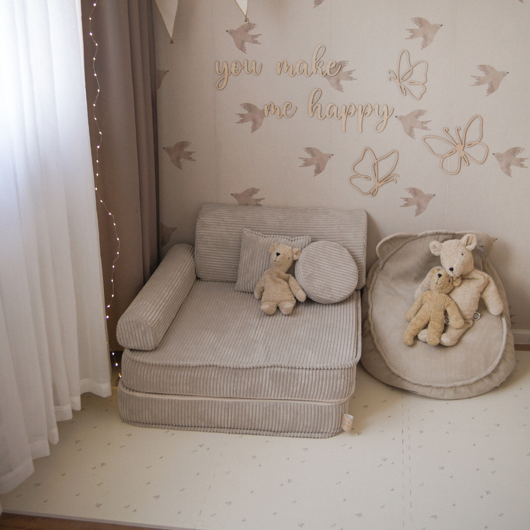Kindersessel 3-in-1 Ästhetik Cord - Faltbare Kindercouch & Spielmatratze - Classic Cord Edition