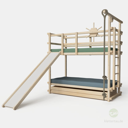 Abenteuer-Etagenbett mit Kletterseil und Rutsche