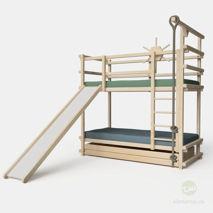 Abenteuer-Etagenbett mit Kletterseil und Rutsche