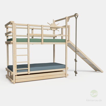 Abenteuer-Etagenbett mit Kletterseil und Rutsche