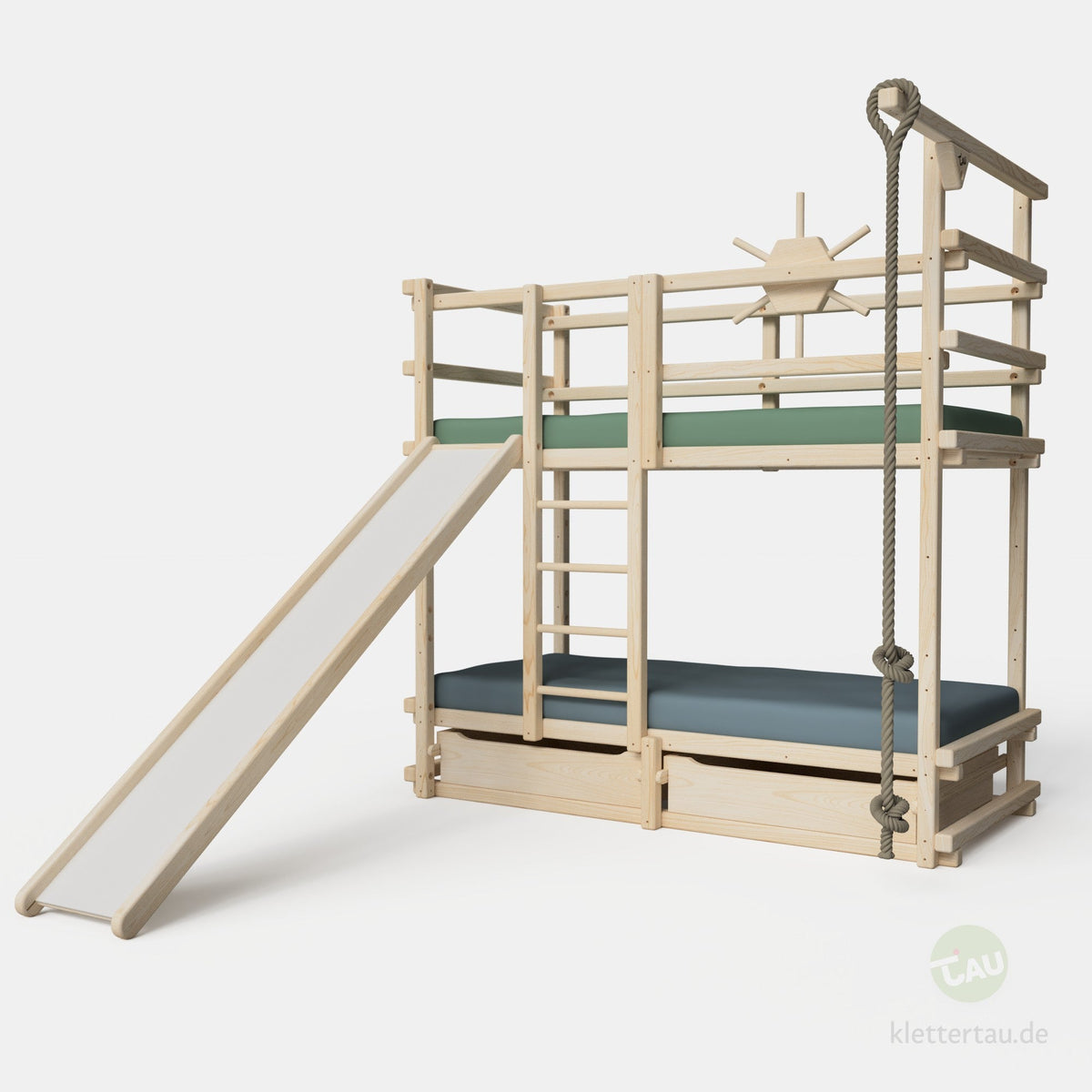 Abenteuer-Etagenbett mit Kletterseil und Rutsche