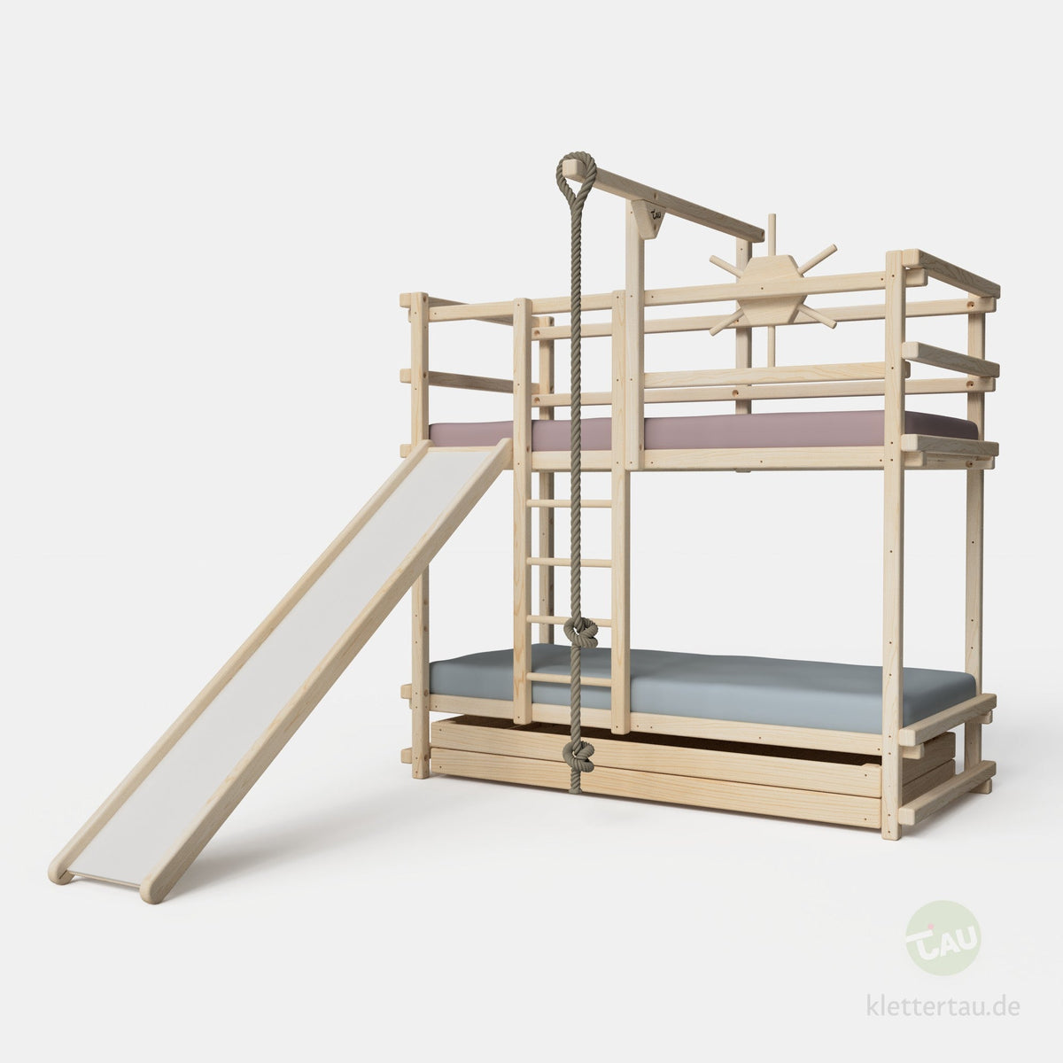 Abenteuer-Etagenbett aus Holz mit Rutsche