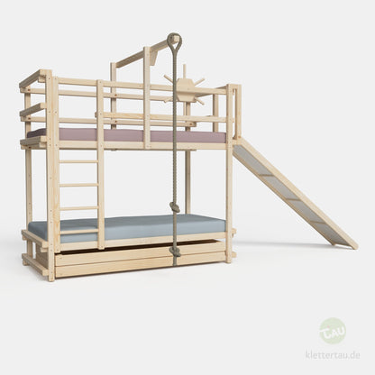 Abenteuer-Etagenbett aus Holz mit Rutsche