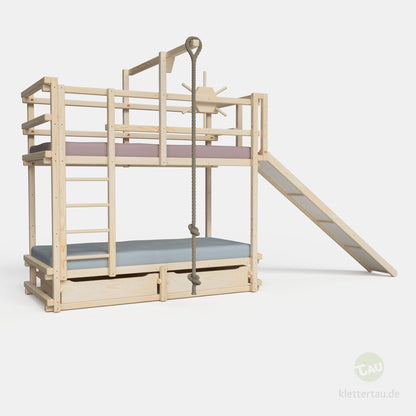 Abenteuer-Etagenbett aus Holz mit Rutsche