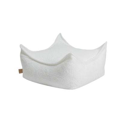 Children’s square bouclé pouf – cream/white