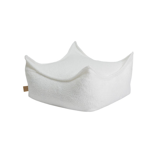 Sitzpouf für Kinder, quadratisch, Bouclé - creme/weiss