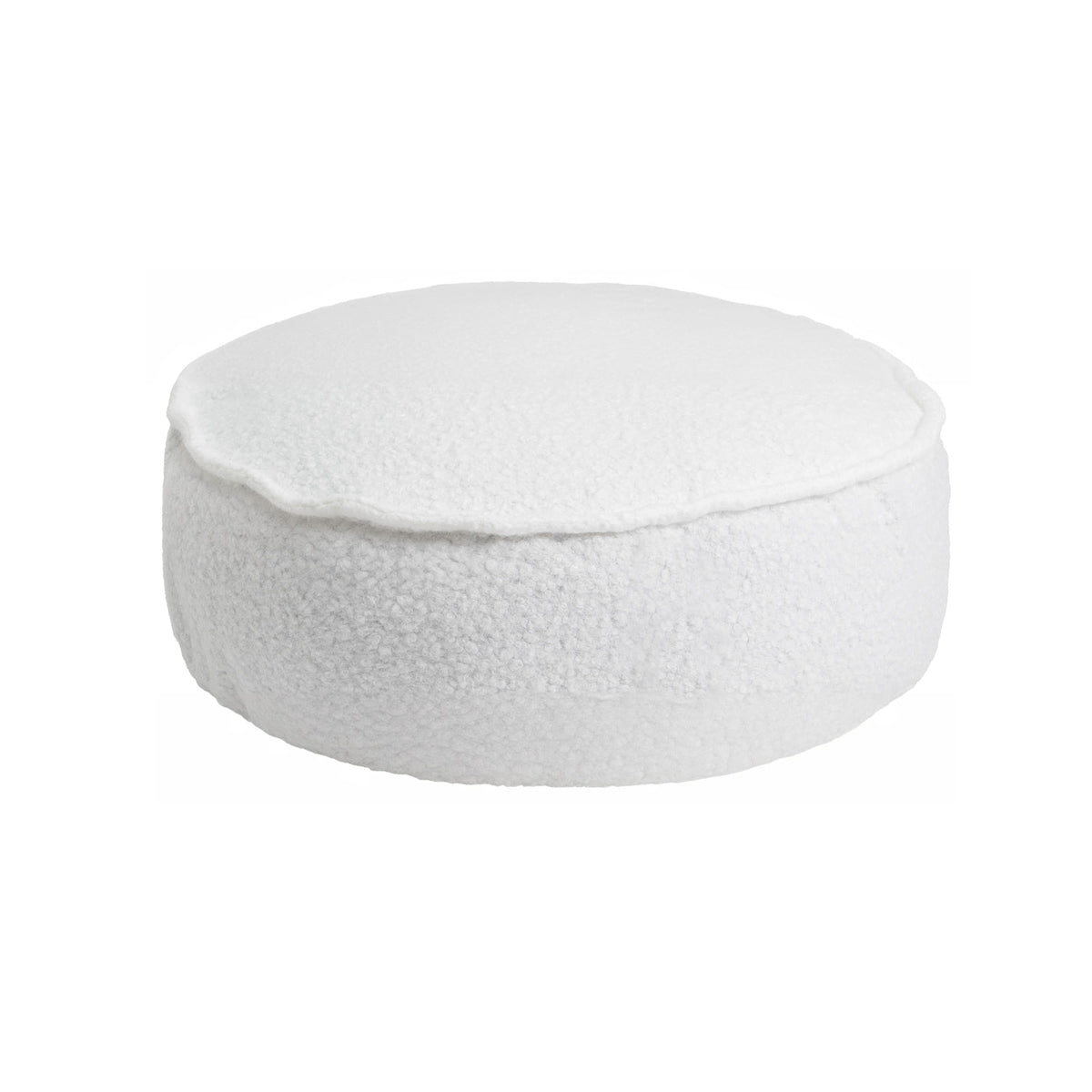 Children's seat pouf, round, bouclé - cream/white
