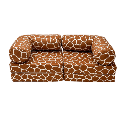 Kindersofa Giraffe – kuscheliger Chenille-Bezug im Giraffen-Muster