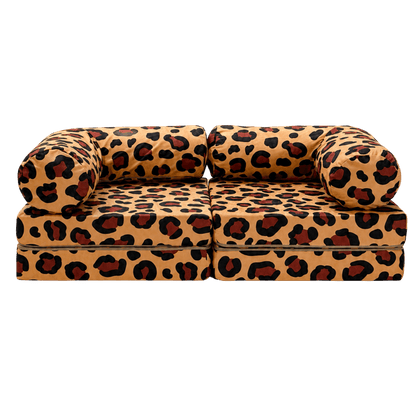 Kindersofa Leopard – kuscheliger Chenille-Bezug im Leoparden-Muster