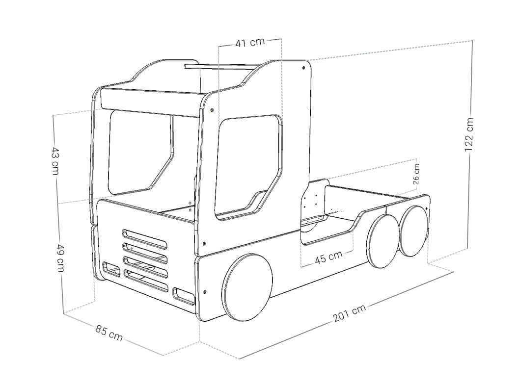 Maßangaben zum Holz Kinderbett TRUCKER
