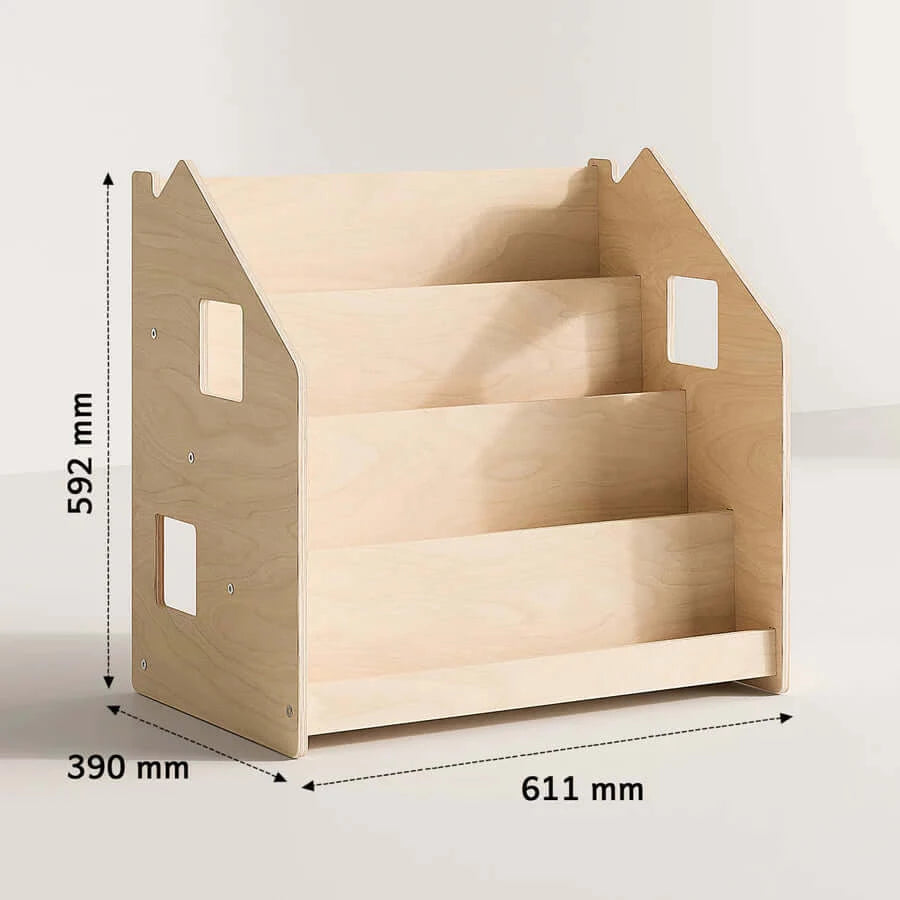 Bücherregal Häuschen aus Holz im Detail