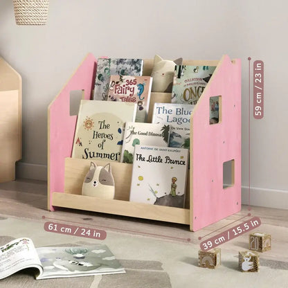Bücherregal Häuschen in Rosa aus Holz