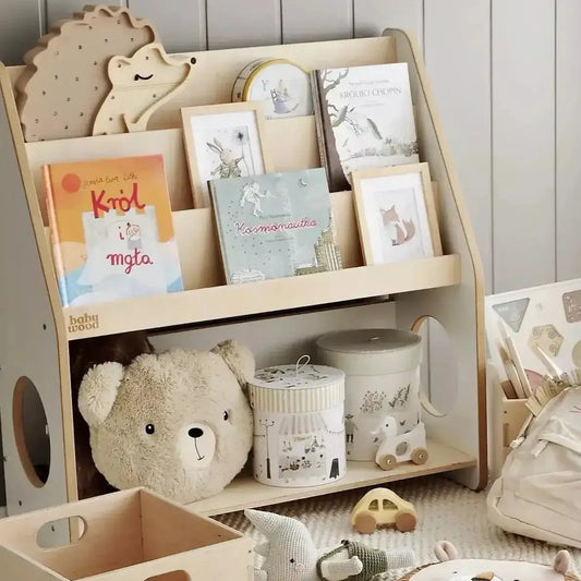 Bücherregal aus Holz für Bücher und Spielzeug von Babywood
