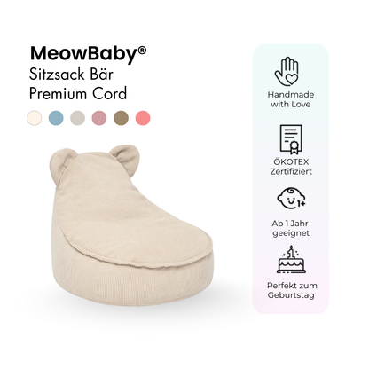 Children's Armchair Bear-Shaped Bean Bag Premium Corduroy - Slim Cord Edition
