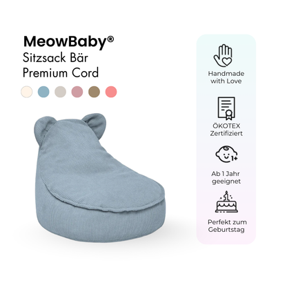 Children's Armchair Bear-Shaped Bean Bag Premium Corduroy - Slim Cord Edition