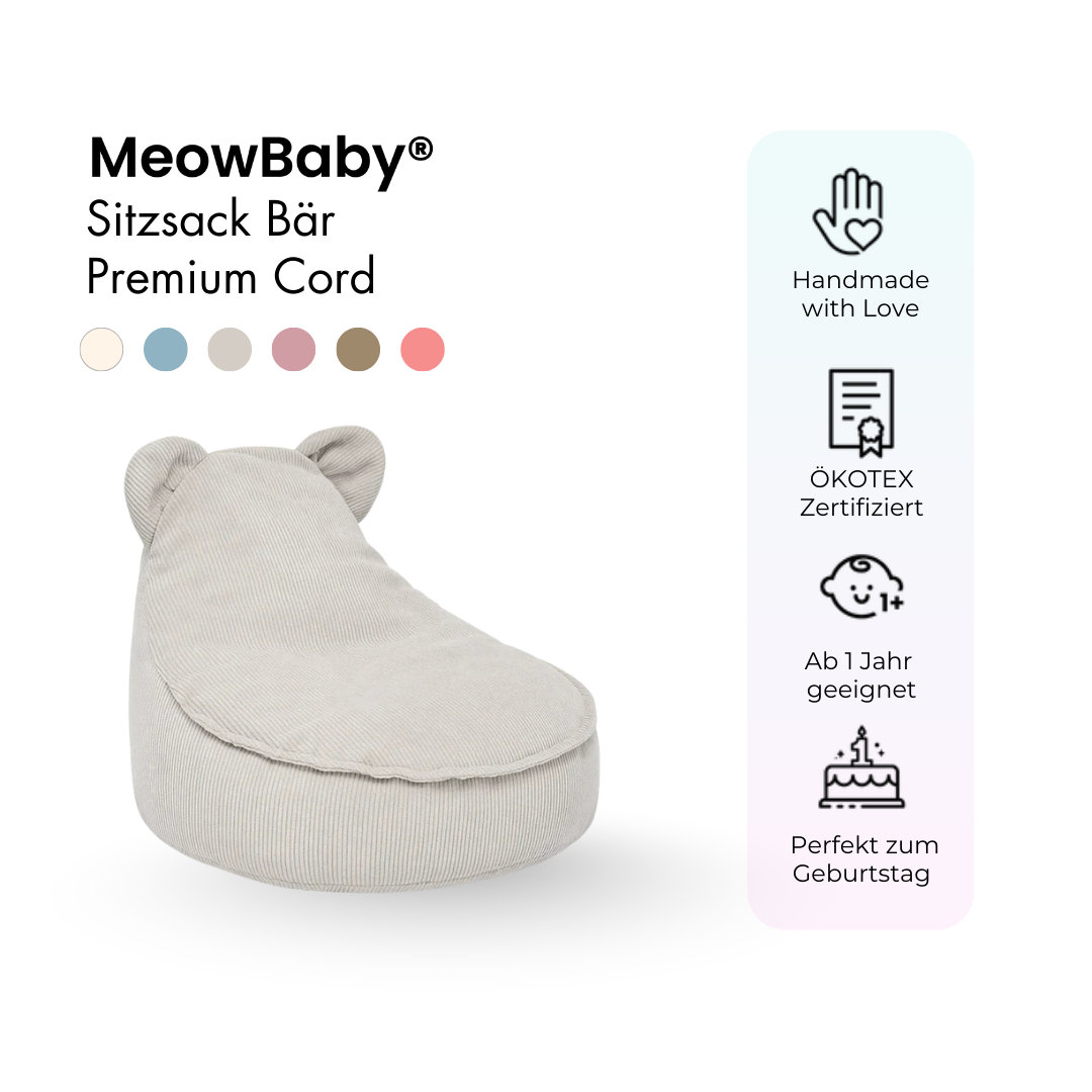 Children's Armchair Bear-Shaped Bean Bag Premium Corduroy - Slim Cord Edition
