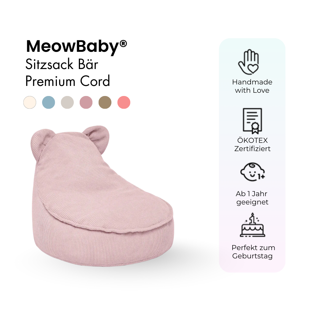 Children's Armchair Bear-Shaped Bean Bag Premium Corduroy - Slim Cord Edition