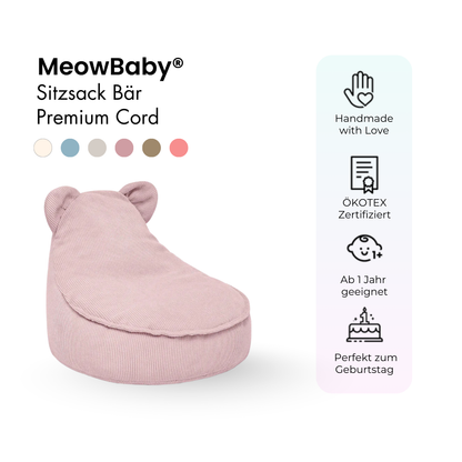 Children's Armchair Bear-Shaped Bean Bag Premium Corduroy - Slim Cord Edition