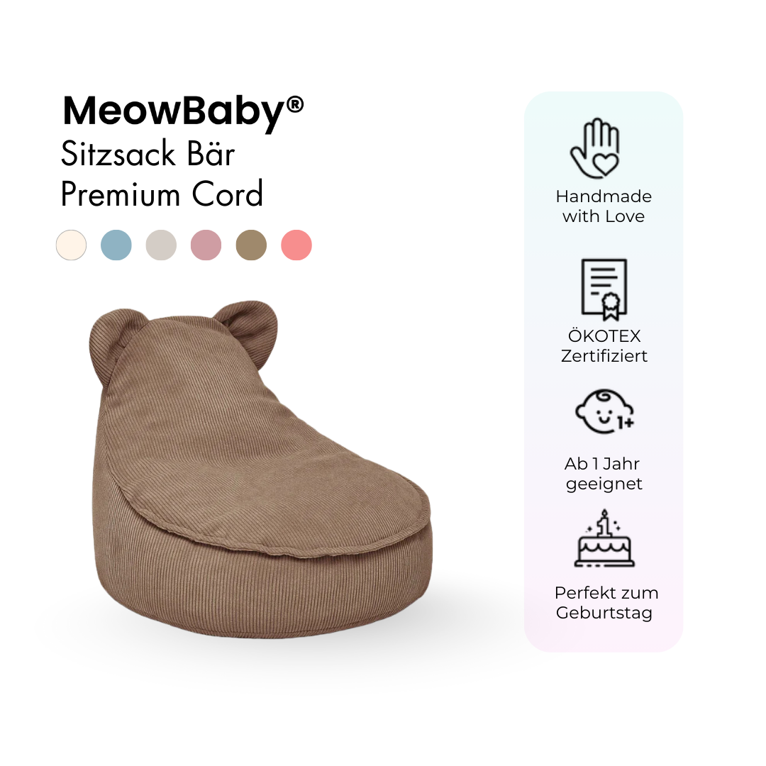 Children's Armchair Bear-Shaped Bean Bag Premium Corduroy - Slim Cord Edition