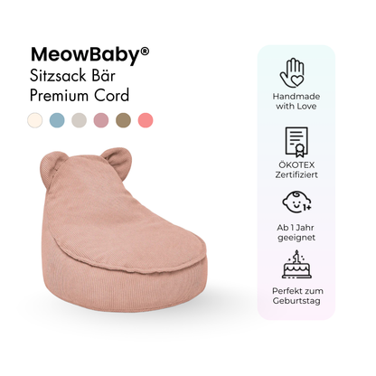 Children's Armchair Bear-Shaped Bean Bag Premium Corduroy - Slim Cord Edition