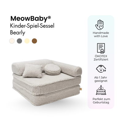 Kindersessel 3-in-1 Bearly - Faltbare Kindercouch & Spielmatratze - Soft Teddy Edition