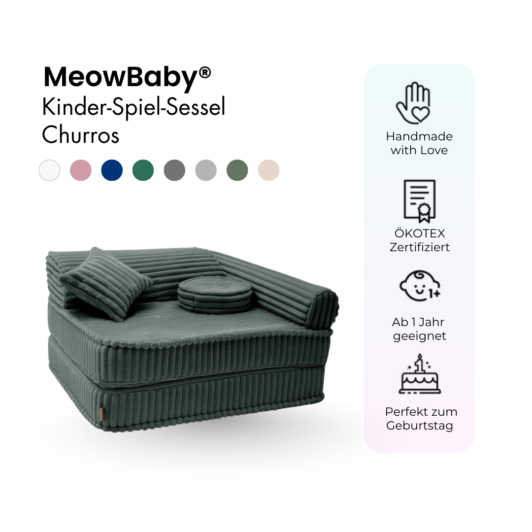 Kindersessel 3-in-1 Churros - Faltbare Kindercouch & Spielmatratze - Plüschcord Edition
