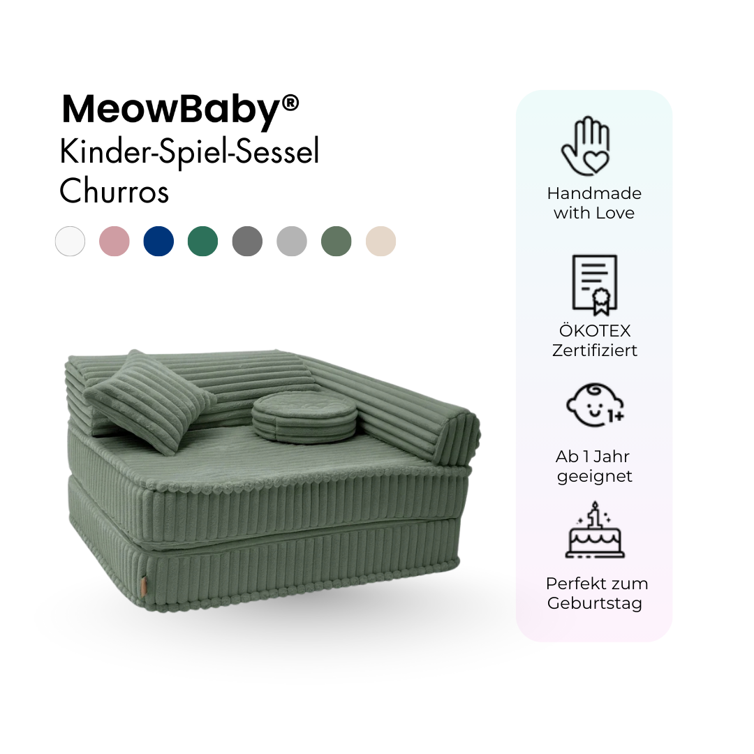 Kindersessel 3-in-1 Churros - Faltbare Kindercouch & Spielmatratze - Plüschcord Edition