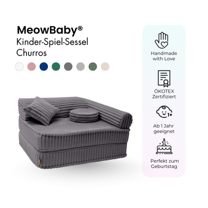 Kindersessel 3-in-1 Churros - Faltbare Kindercouch & Spielmatratze - Plüschcord Edition