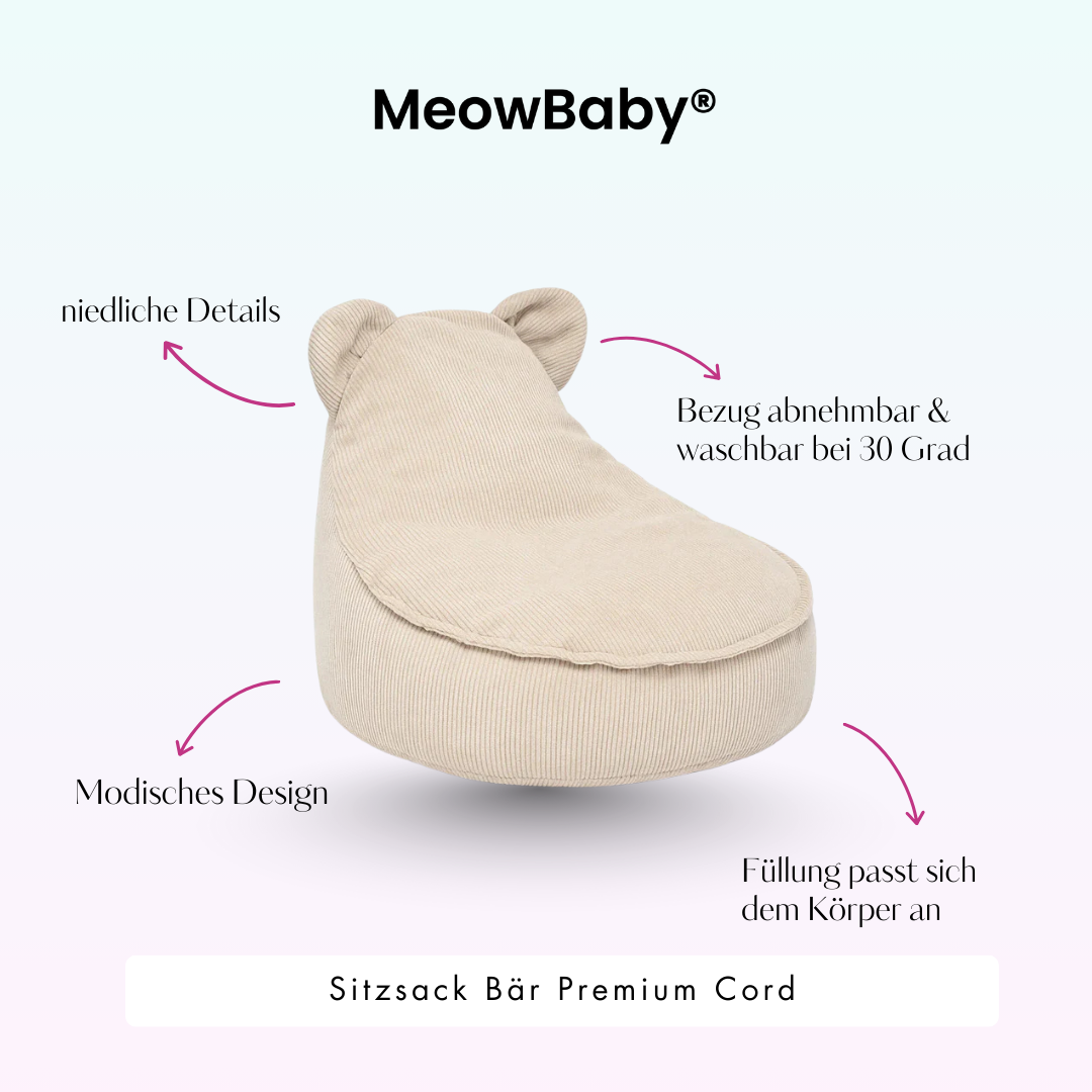 Children's Armchair Bear-Shaped Bean Bag Premium Corduroy - Slim Cord Edition
