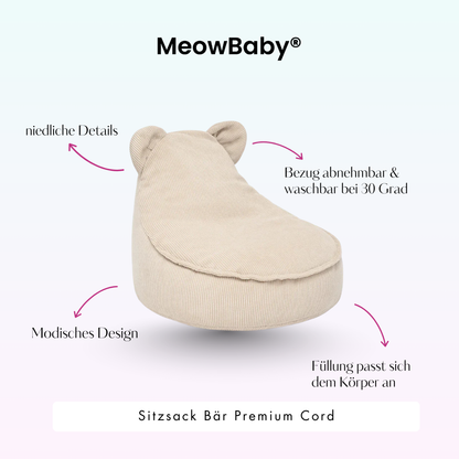 Children's Armchair Bear-Shaped Bean Bag Premium Corduroy - Slim Cord Edition