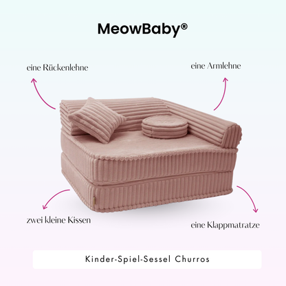Kindersessel 3-in-1 Churros - Faltbare Kindercouch & Spielmatratze - Plüschcord Edition