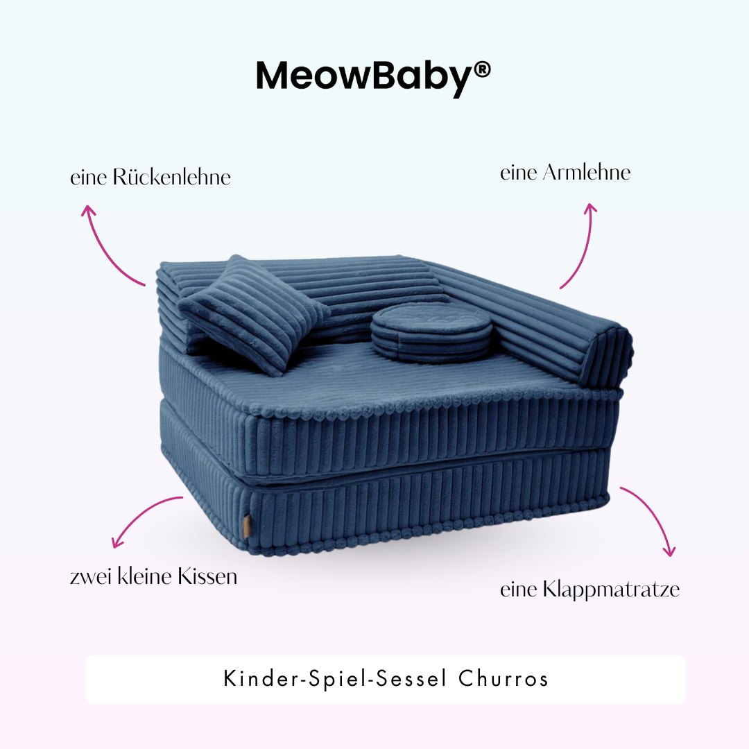 Kindersessel 3-in-1 Churros - Faltbare Kindercouch & Spielmatratze - Plüschcord Edition