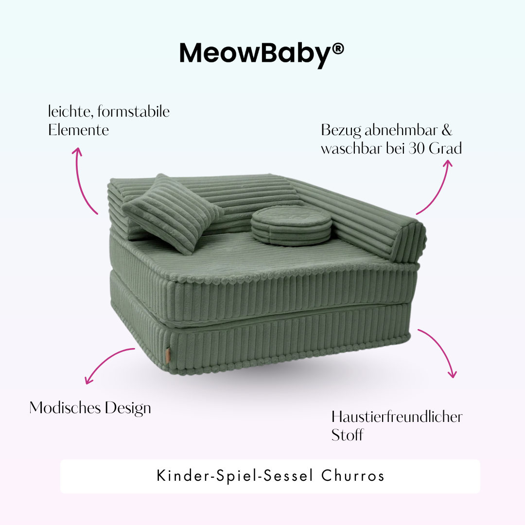 Kindersessel 3-in-1 Churros - Faltbare Kindercouch & Spielmatratze - Plüschcord Edition