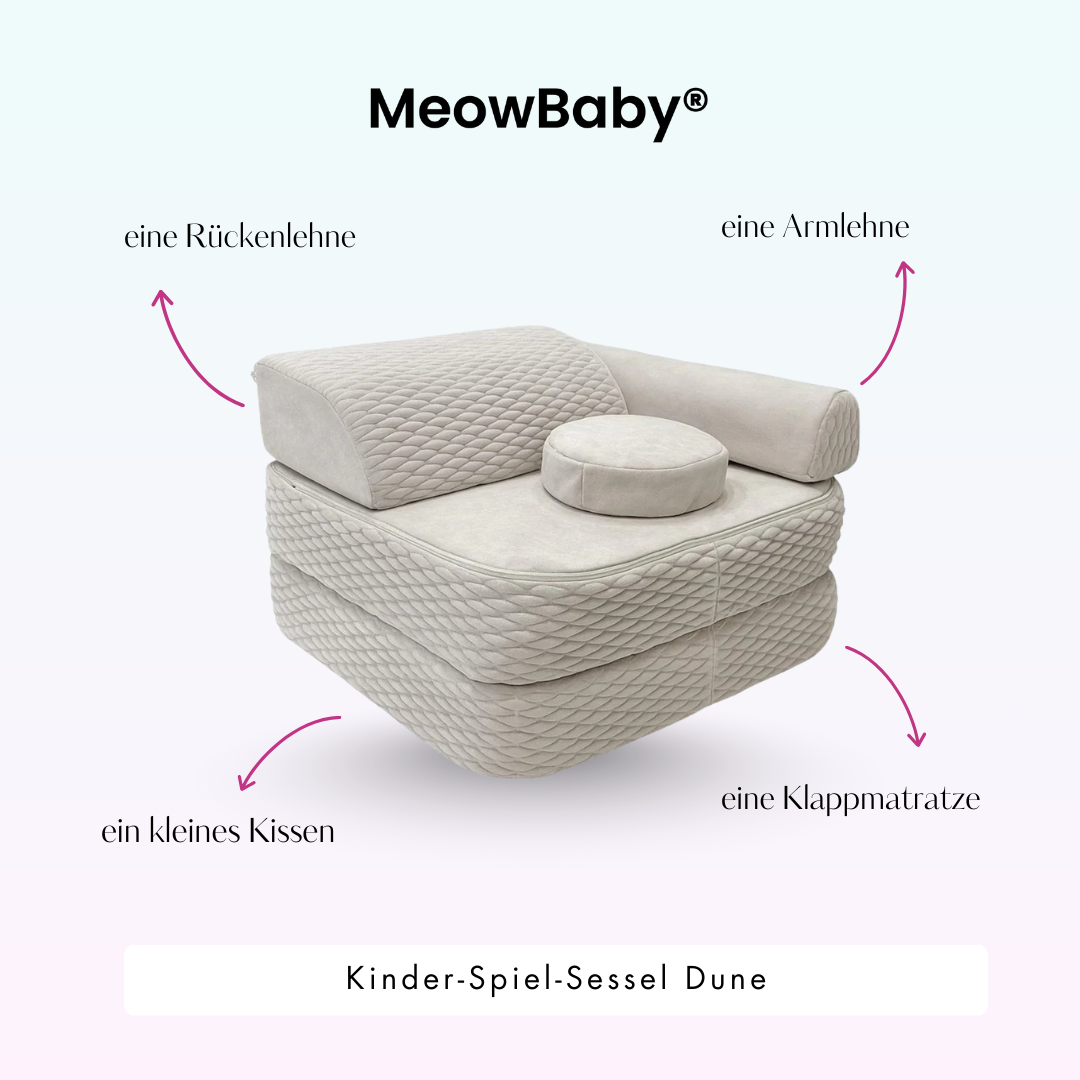 Kindersessel 3-in-1 Dune - Faltbare Kindercouch & Spielmatratze