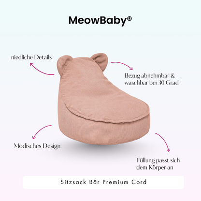 Children's Armchair Bear-Shaped Bean Bag Premium Corduroy - Slim Cord Edition
