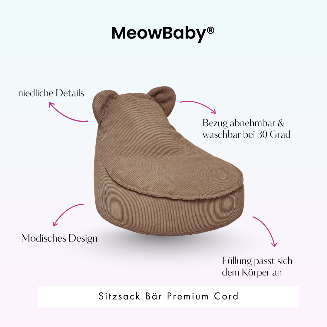 Children's Armchair Bear-Shaped Bean Bag Premium Corduroy - Slim Cord Edition