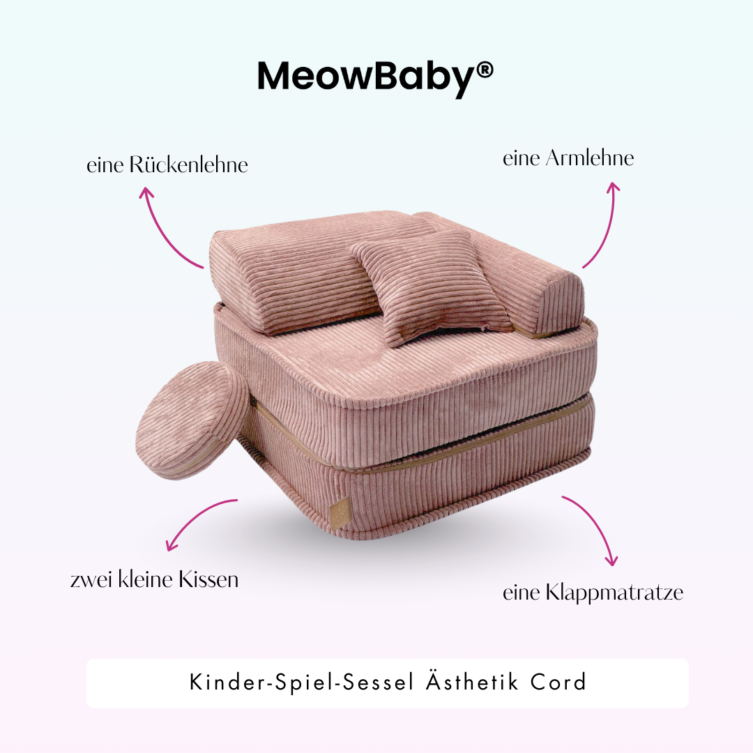 Kindersessel 3-in-1 Ästhetik Cord - Faltbare Kindercouch & Spielmatratze - Classic Cord Edition