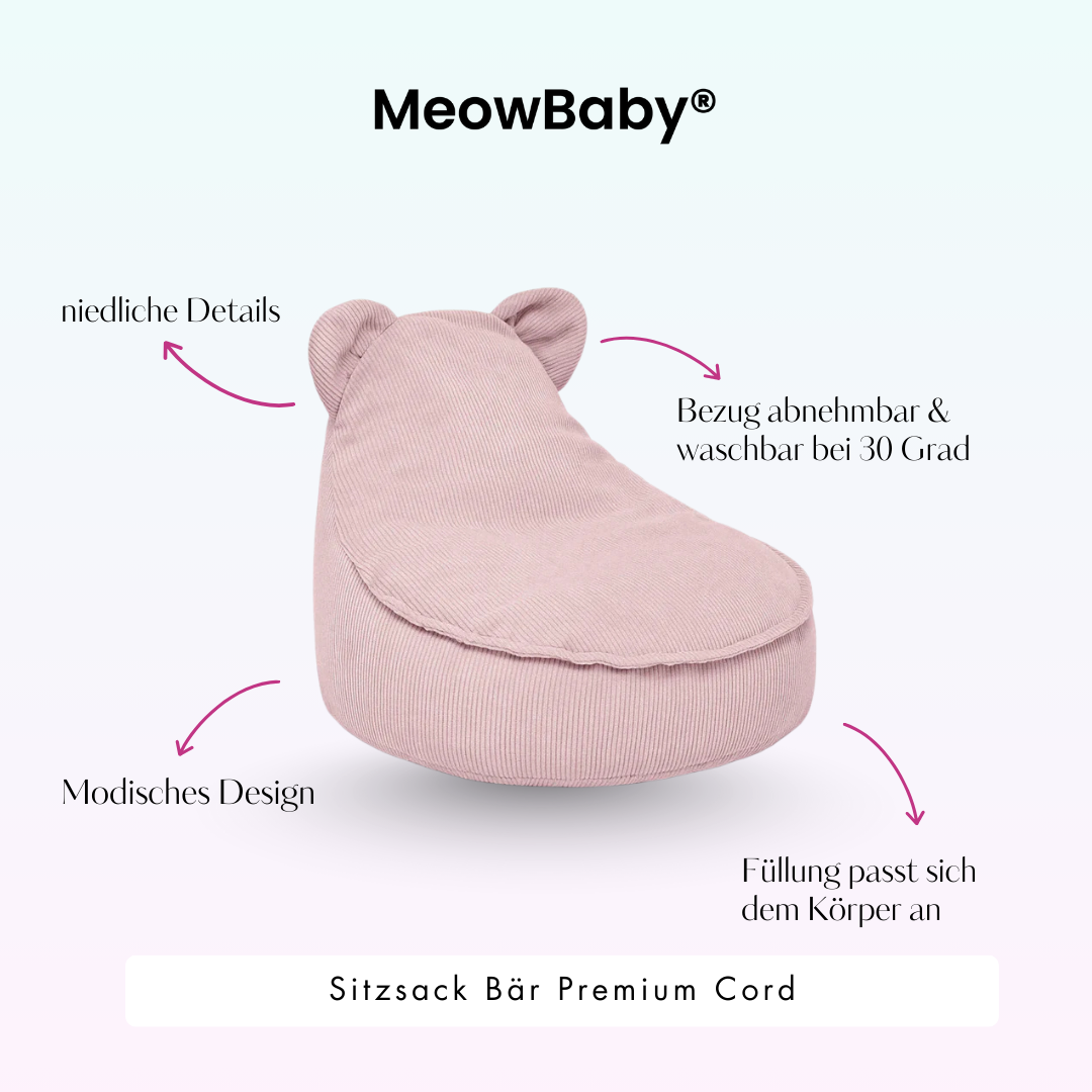 Children's Armchair Bear-Shaped Bean Bag Premium Corduroy - Slim Cord Edition