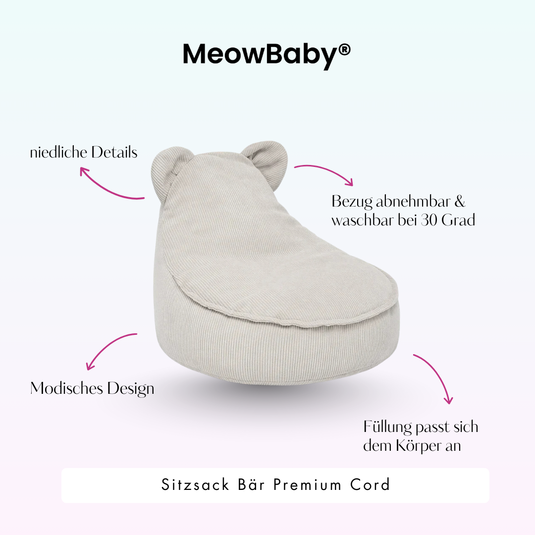 Children's Armchair Bear-Shaped Bean Bag Premium Corduroy - Slim Cord Edition