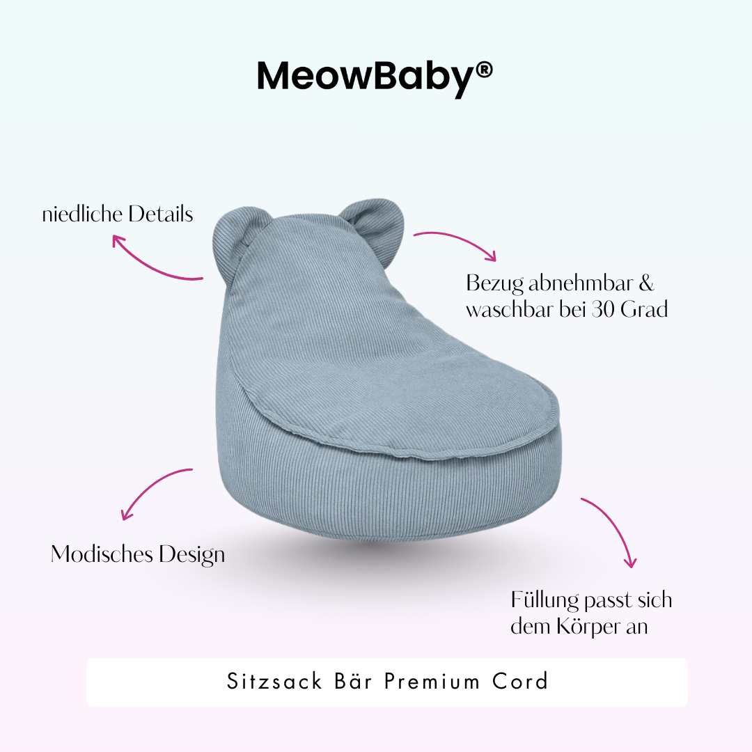 Children's Armchair Bear-Shaped Bean Bag Premium Corduroy - Slim Cord Edition