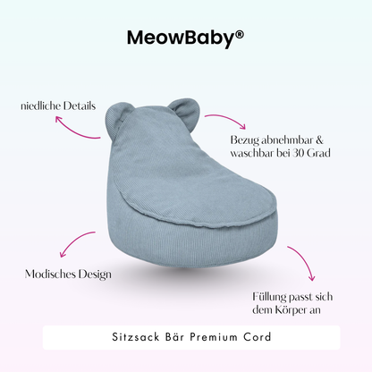 Children's Armchair Bear-Shaped Bean Bag Premium Corduroy - Slim Cord Edition