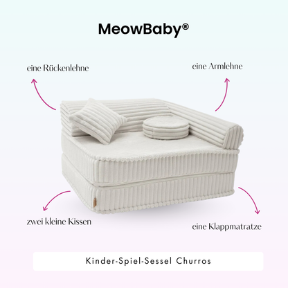Kindersessel 3-in-1 Churros - Faltbare Kindercouch & Spielmatratze - Plüschcord Edition