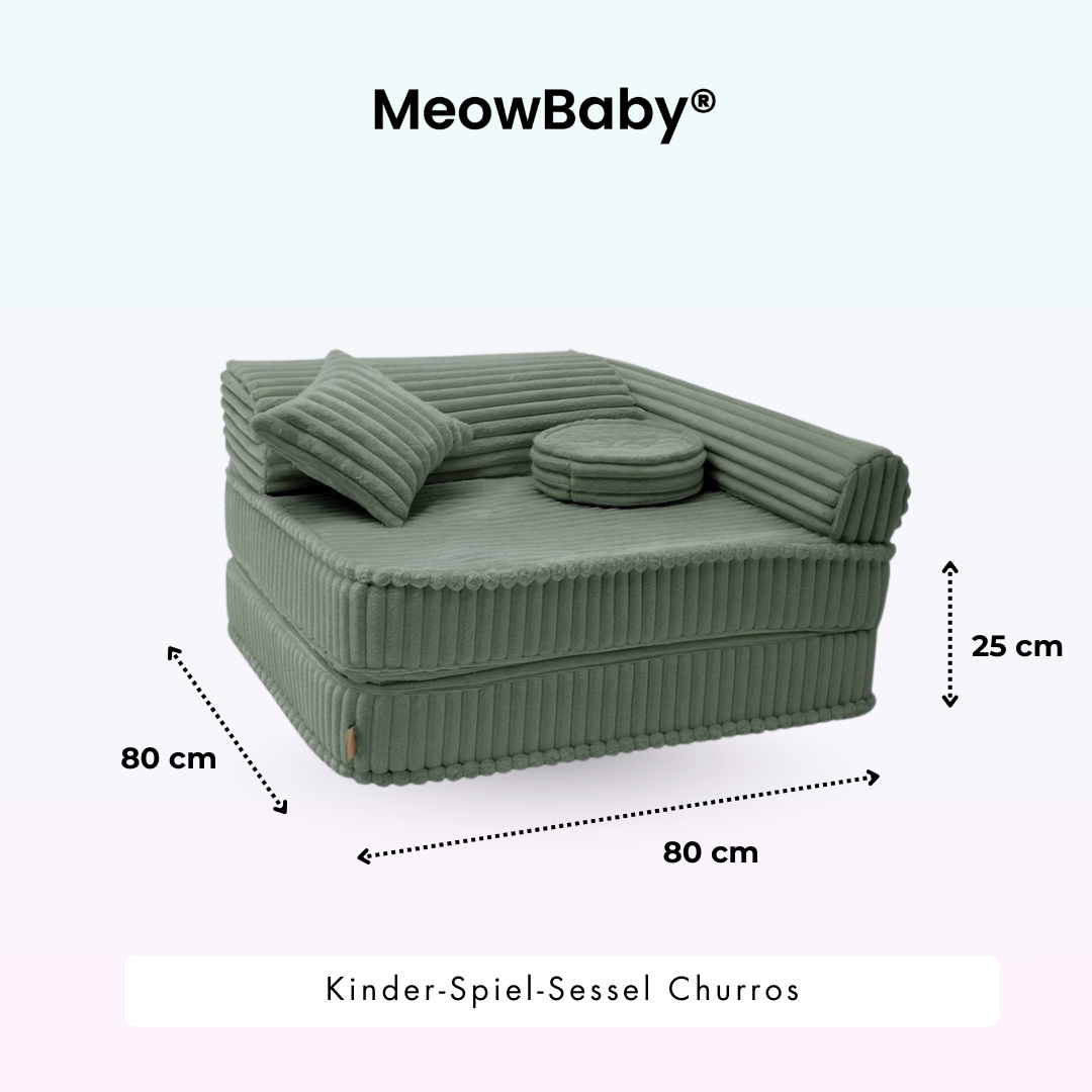 Kindersessel 3-in-1 Churros - Faltbare Kindercouch & Spielmatratze - Plüschcord Edition